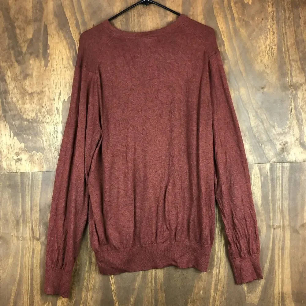 Banana Republic Mens Sweater Burnt Orange Brown V Neck Silk Cashmere Blend XL